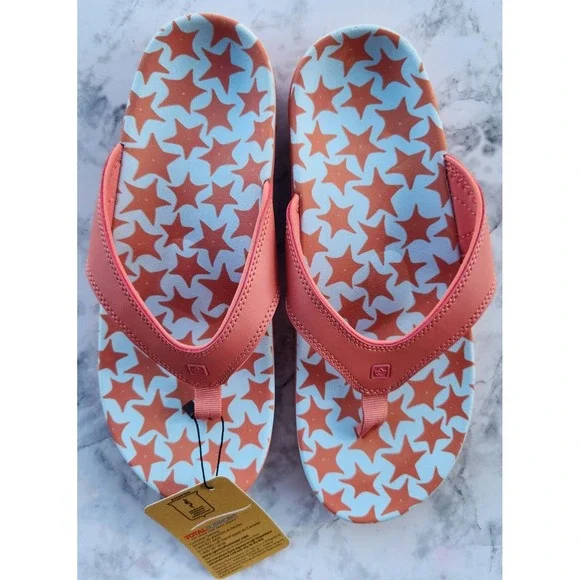 Spenco Women's Total Support Recovery Flip Flops Size 11 Coral Star Print NWT - Picture 2 of 7